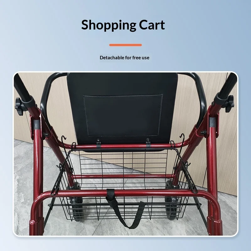 Four-Wheel Walker, Lightweight Foldable Elderly Mobility Aid, Class II Mobility Aid, Model SC5021A, Grocery Shopping Walker