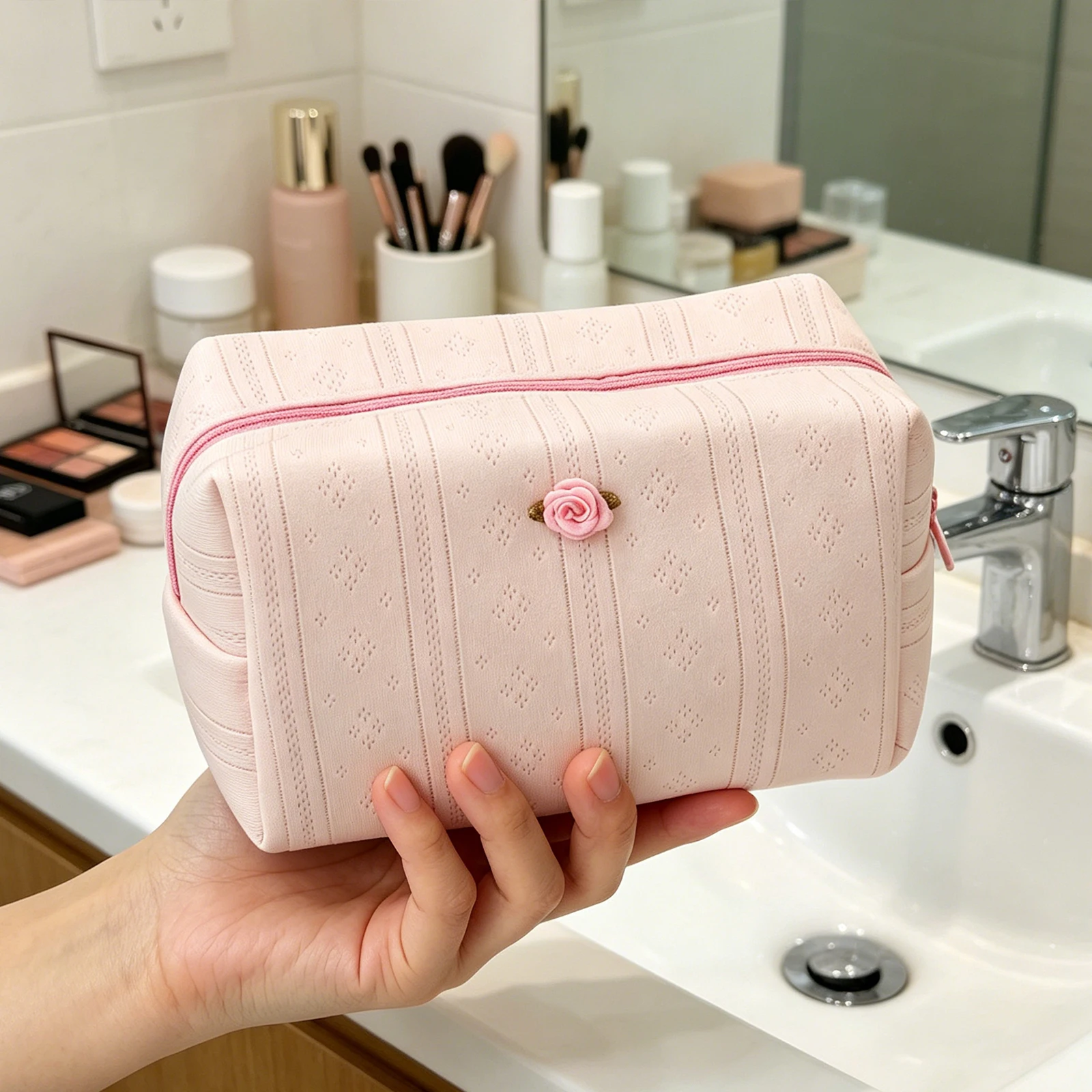Make Up Pouch Bag Large Capacity Stylish Storage Bags Zipper Closure Portable Organizer for Shopping And Outdoor Family Outings