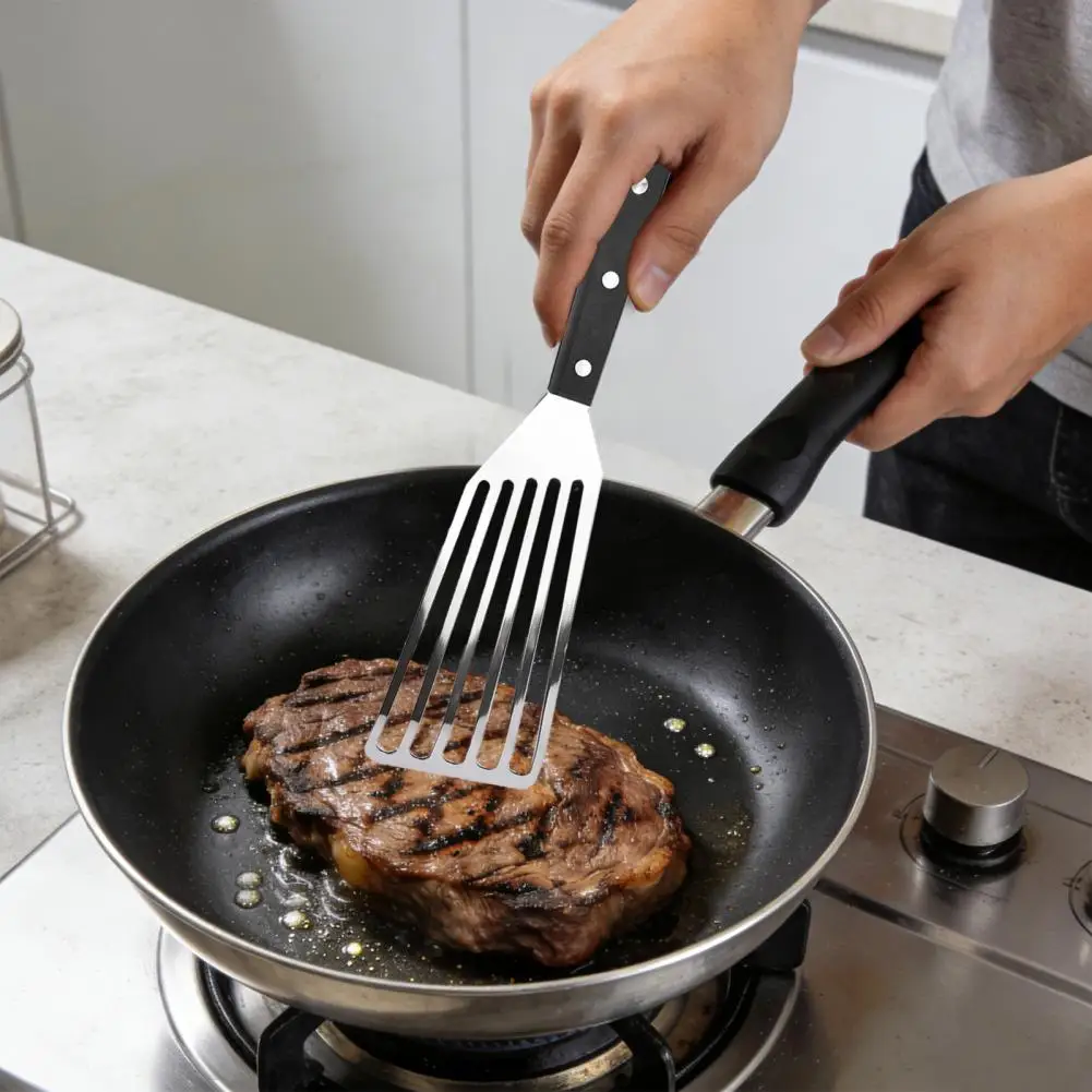 Stainless Steel Fish Turner Stainless Steel Fish Spatula with Non-slip Handle Ergonomic Pancake Turner Bbq Scraper Slotted