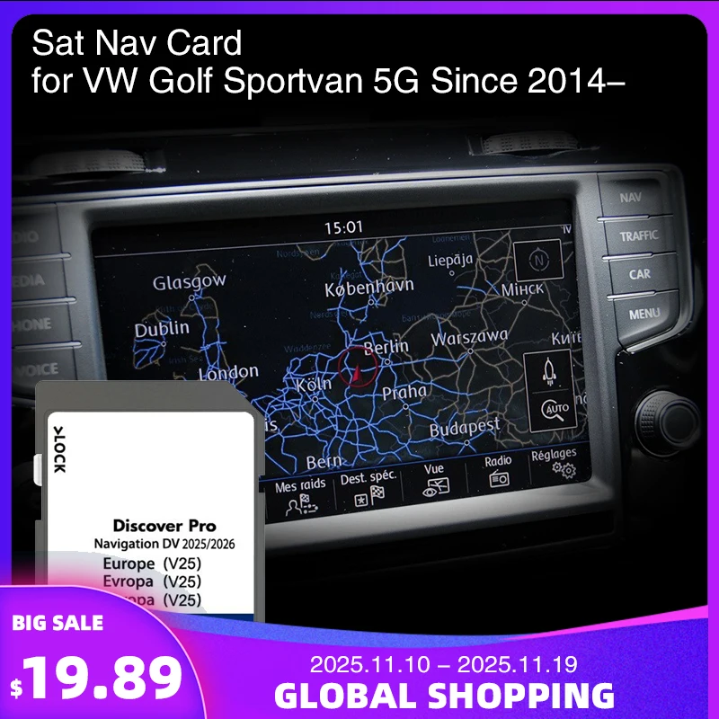 

DV V25 Work for Volkswagen Golf Sportvan 5G from 2014 Discover Media Cover France Italy Poland Maps GPS Sat Nav Memory 64GB Card