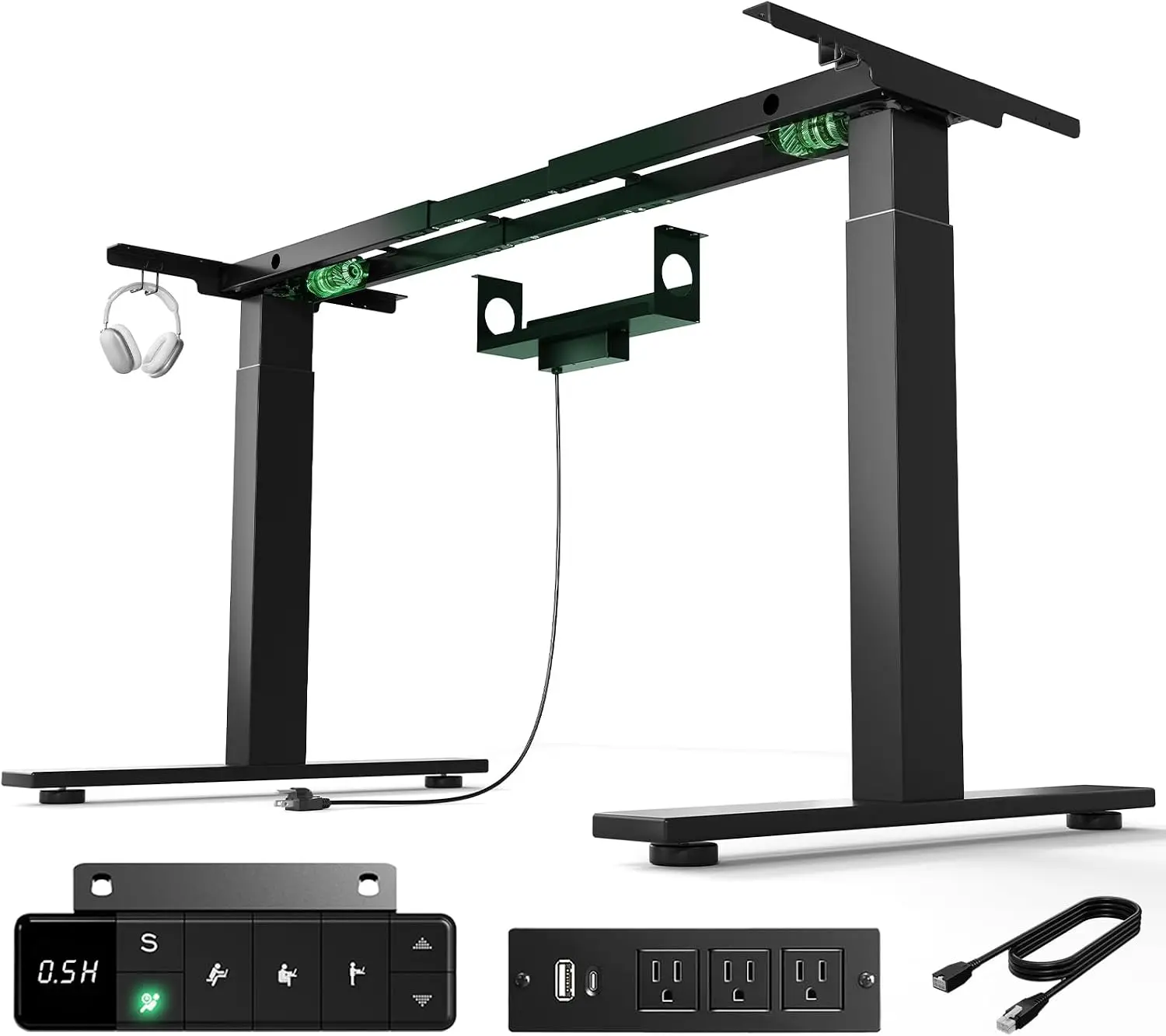 Standing Dual Motor Desk Frame Supports Tops Up 75 Inch 280 Lbs Capacity