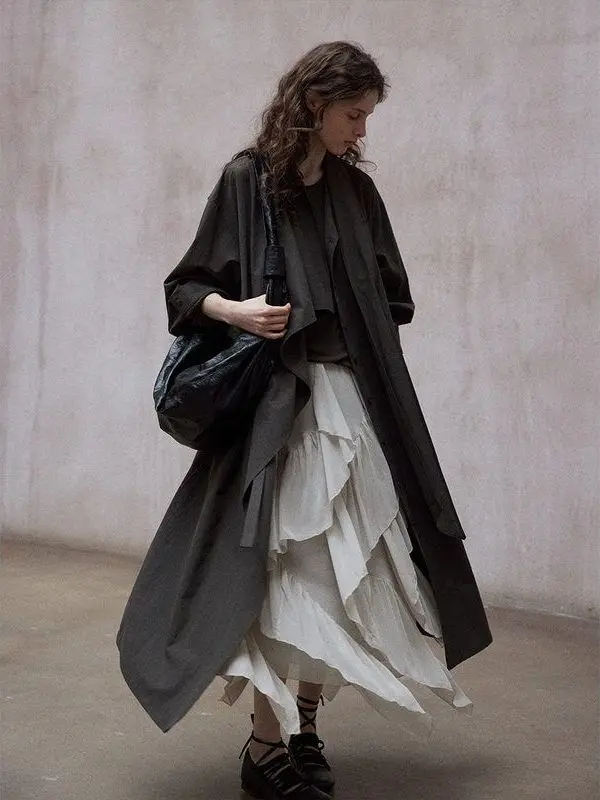 Original Hello September Autumn New  Sa Windbreaker Dr M922 Commute Sle Adjustable Waist Long Sve Dr