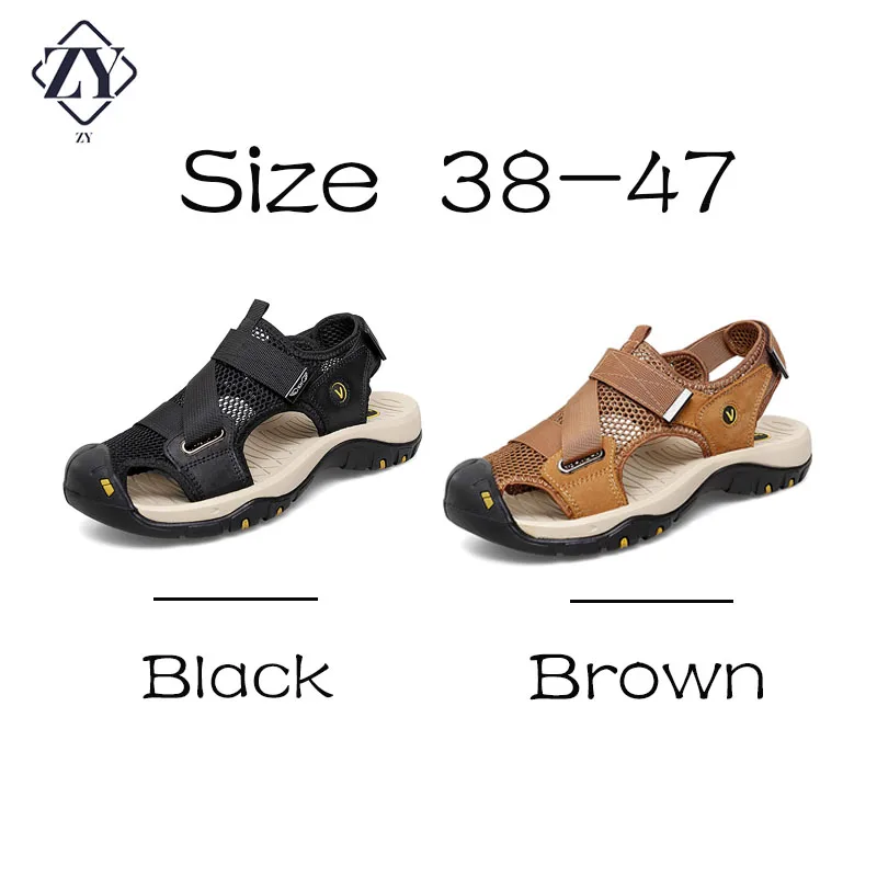 Comfortable Handmade Men's Sandals Genuine Leather Soft Summer Men's Shoes Retro Sewing Casual Beach Sandals Shoes Size 38-47