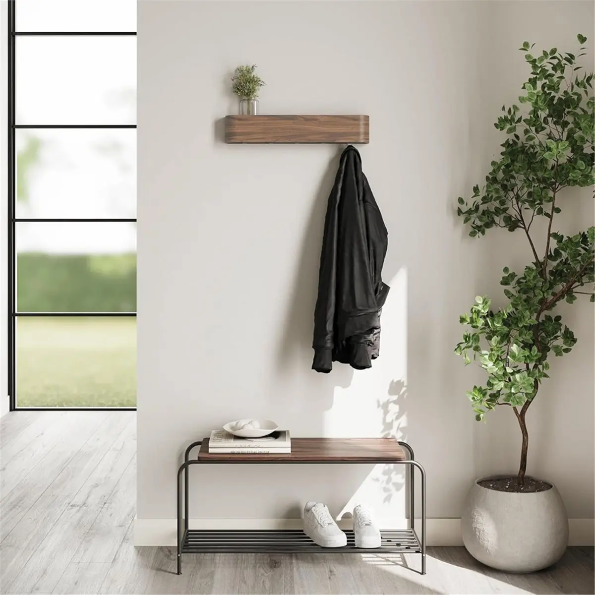 2026 New Coat Rack Wall Mount with Hidden Hook Modern Key Holder Wood Entryway Hooks with Shelf for Bedroom Kitchen Hallway