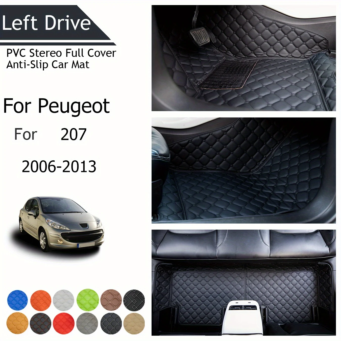 

TEGART 【LHD】For Peugeot For 207 2006-2013 Three Layer PVC Stereo Full Cover Anti-Slip Car Mat Car Floor Mats Car Accessories