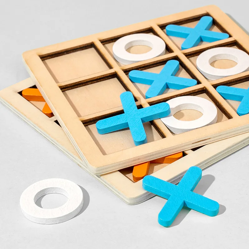 Wooden Tic Tac Toe Board Game Classic Family Game for Children XO Chess Board Game