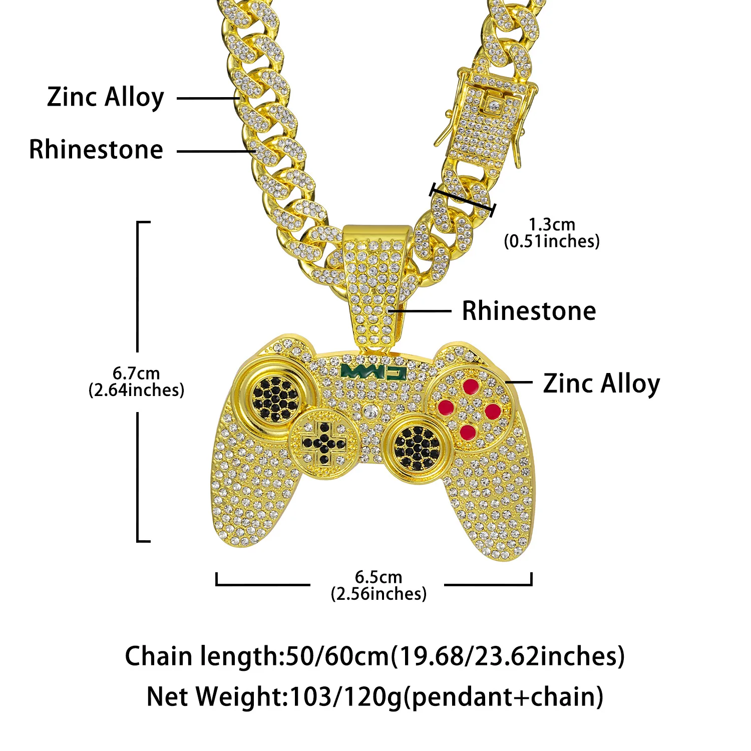 Hiphop Retro Game Controller Pendant – Zinc Alloy Rhinestone Single Pendant No Chain for Men Women Streetwear