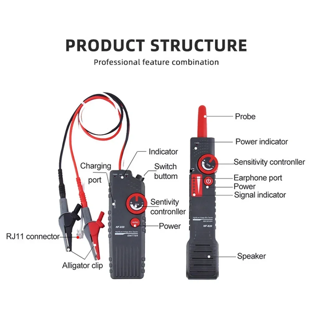 Noyafa NF-820 RJ45 RJ11 BNC Network Cable Tester High Low Voltage Cable Underground Cable Finder Anti-Interference Wire Tracker