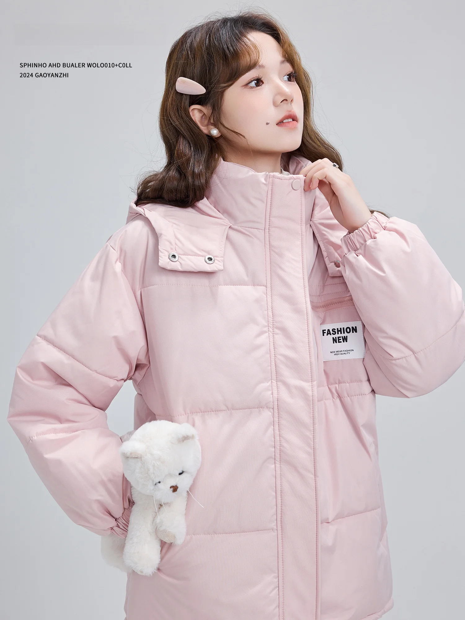 

Pink down Cotton Jaet Women's Winter New Sle Soft Bread Cotton Coat Student Outerwear High Yan Commute Loose Fit Zipper