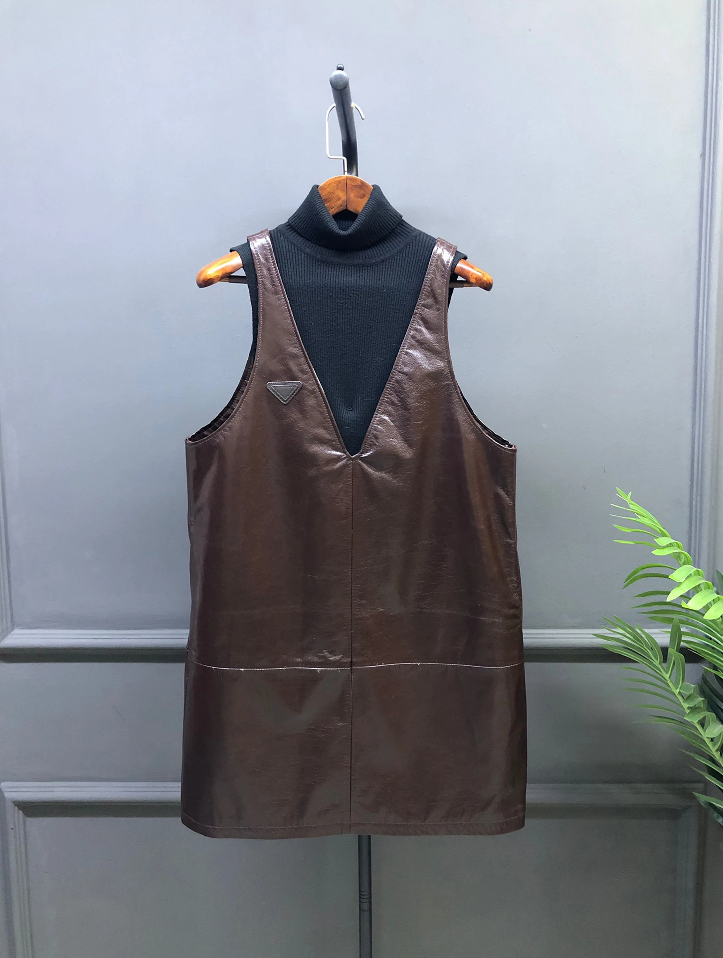 

Real Leather Svel Vintage Dr Women's Loose Slimming Versatile Oil-Waxed eepskin Vest Skirt Straight Cut A-Line