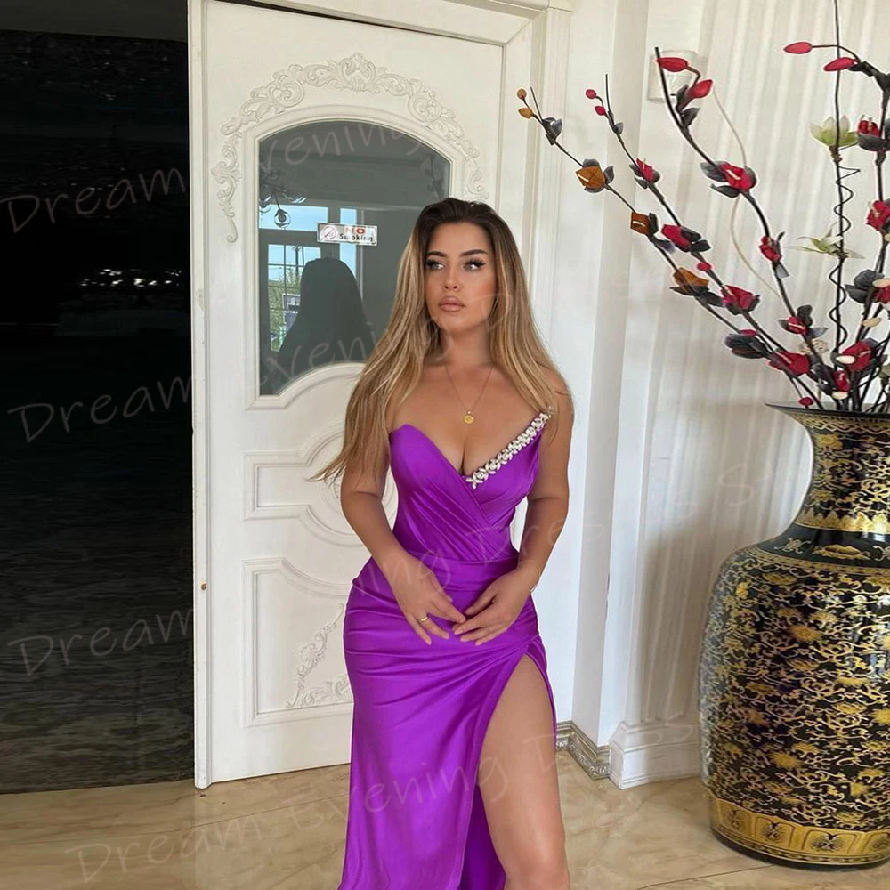 Charming Purple Mermaid Modern Women's Evening Dresses Classic V Neck Sleeveless Prom Gowns Popular Side Split Vestido De Noche