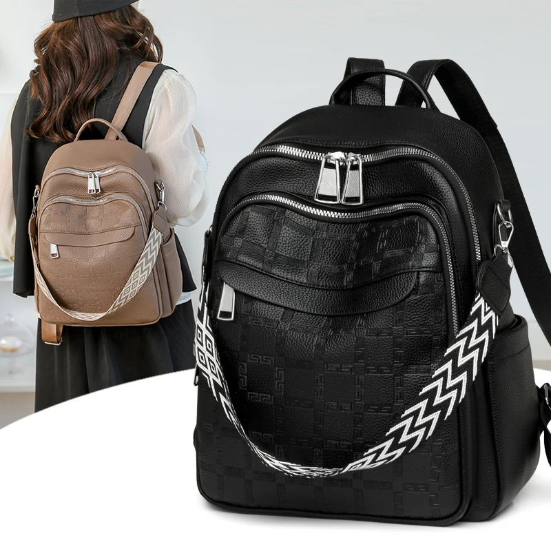 2025 New Women’s PU Leather Backpack Large Capacity Fashion Print Travel Bags Casual Daypack for Women Lightweight Shoulder Bag