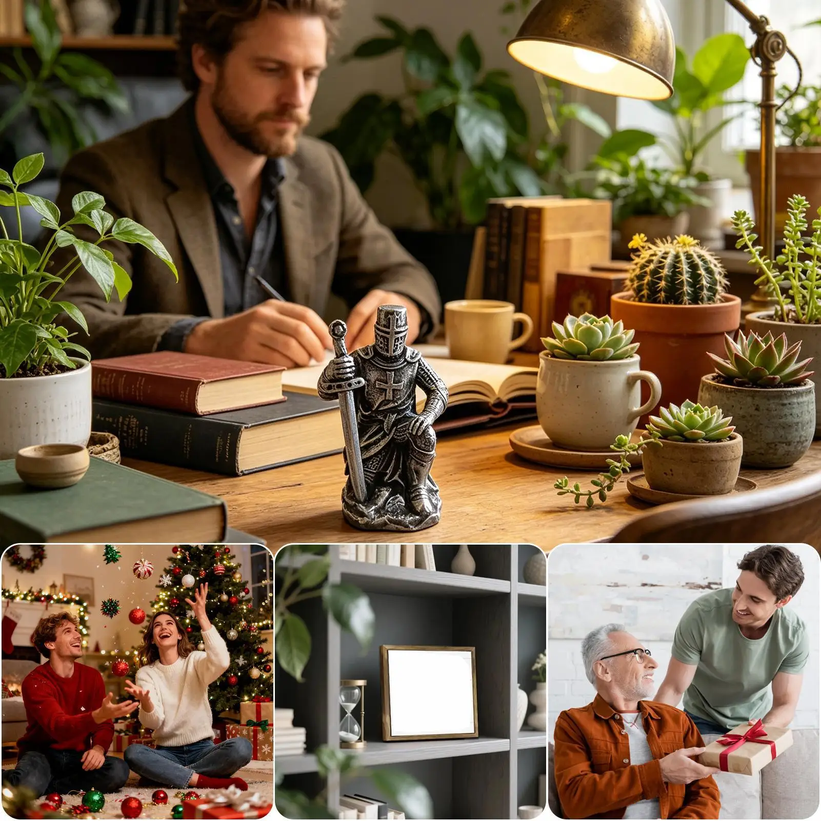 Medieval Knight Cool Historical Resin Desktop Miniature Sculpture Roman Soldier Statue For Desk Home Office Garden Executive