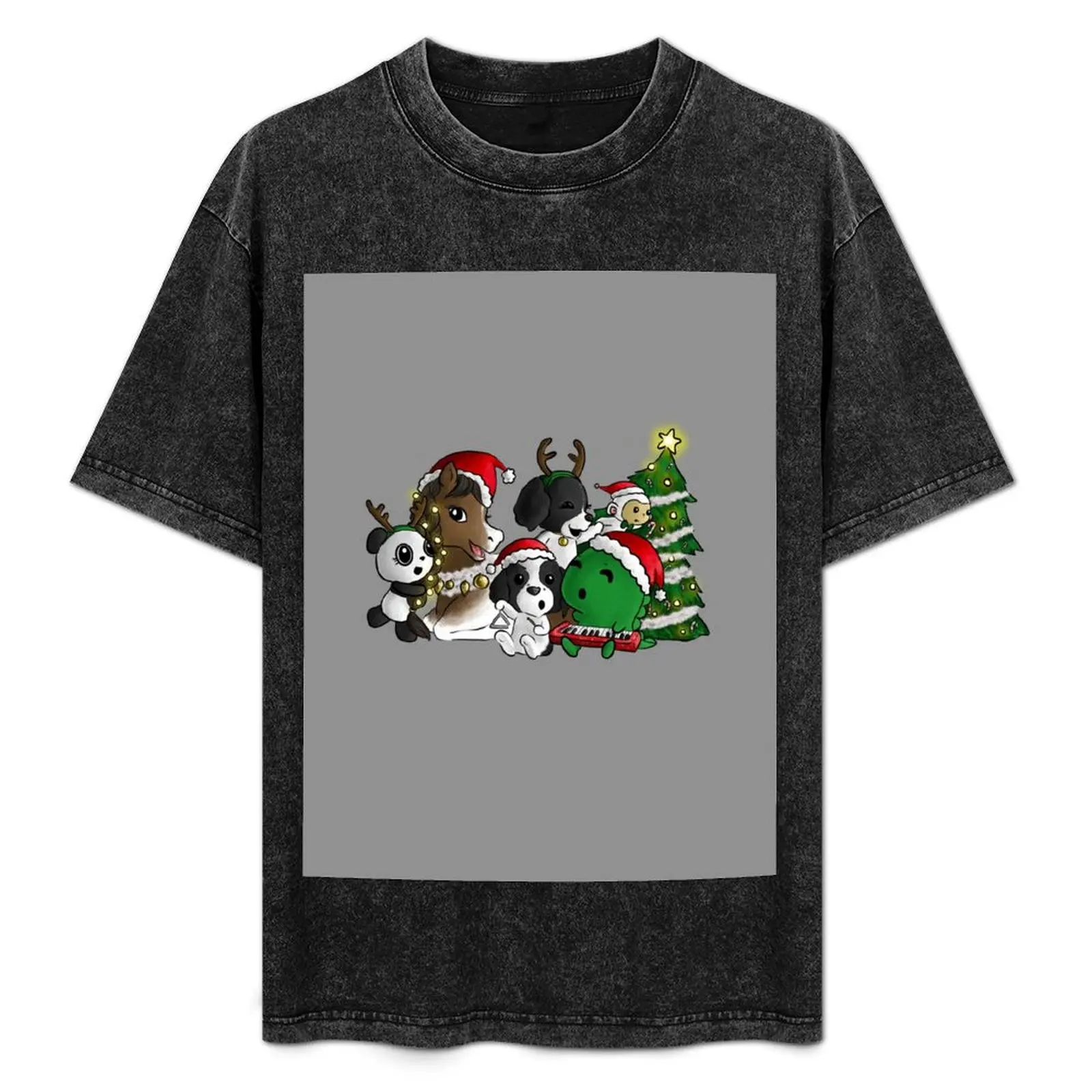 

Dino & Panda Caroling with Friends T-Shirt Classic Print Short Sleeve Shirt