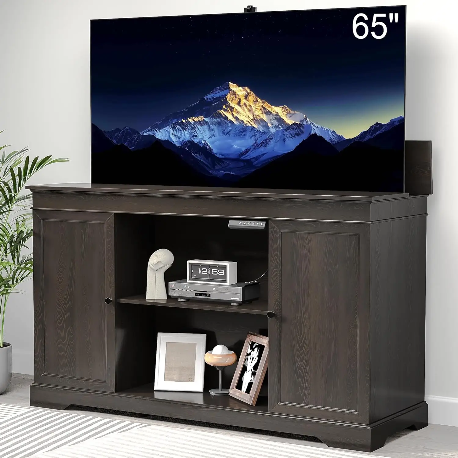#Motorized TV Lift Cabinet For 55-65in TVs Hidden Storage Remote Control Modern Walnut, Customized