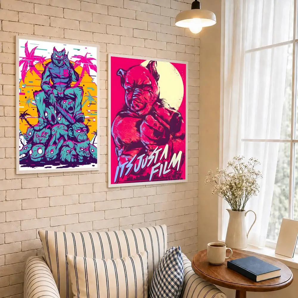 Game H-Hotline Miami Poster PP Self-Adhesive Waterproof Wall Decor for Bedroom,Living Room,Dorm,Bar Aesthetic Decor Gift
