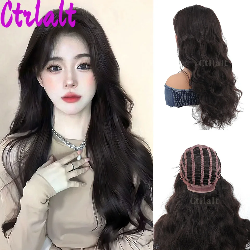 Long Wavy Black brown Cosplay Synthetic Wigs Lolita Halloween With Bangs for Women Party Dailly Heat Resistant Wig