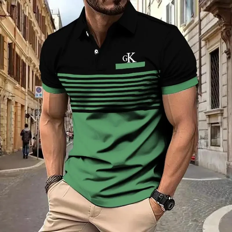 Summer Men's Polo Shirt Business Leisure Short Sleeve Top Pattern Printed Button T-Shirt Fashion Polo Shirt Clothing New 2024