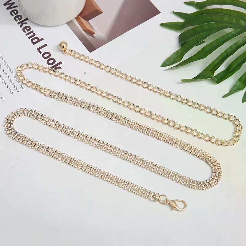 Fashion Rhinestone Waist Chain For Women Girls Trendy Decorative Waist Chain High-end Luxury Dress Adjustable Waist Belt