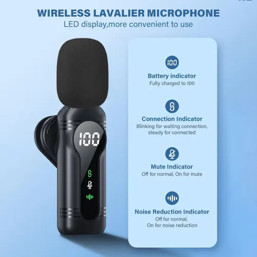 Imagen 2 del producto Micrófono Lavalier inalámbrico profesional con cancelación de ruido y micrófono magnético portátil con Clip para iPhone, Android, PC, entrevista en vivo