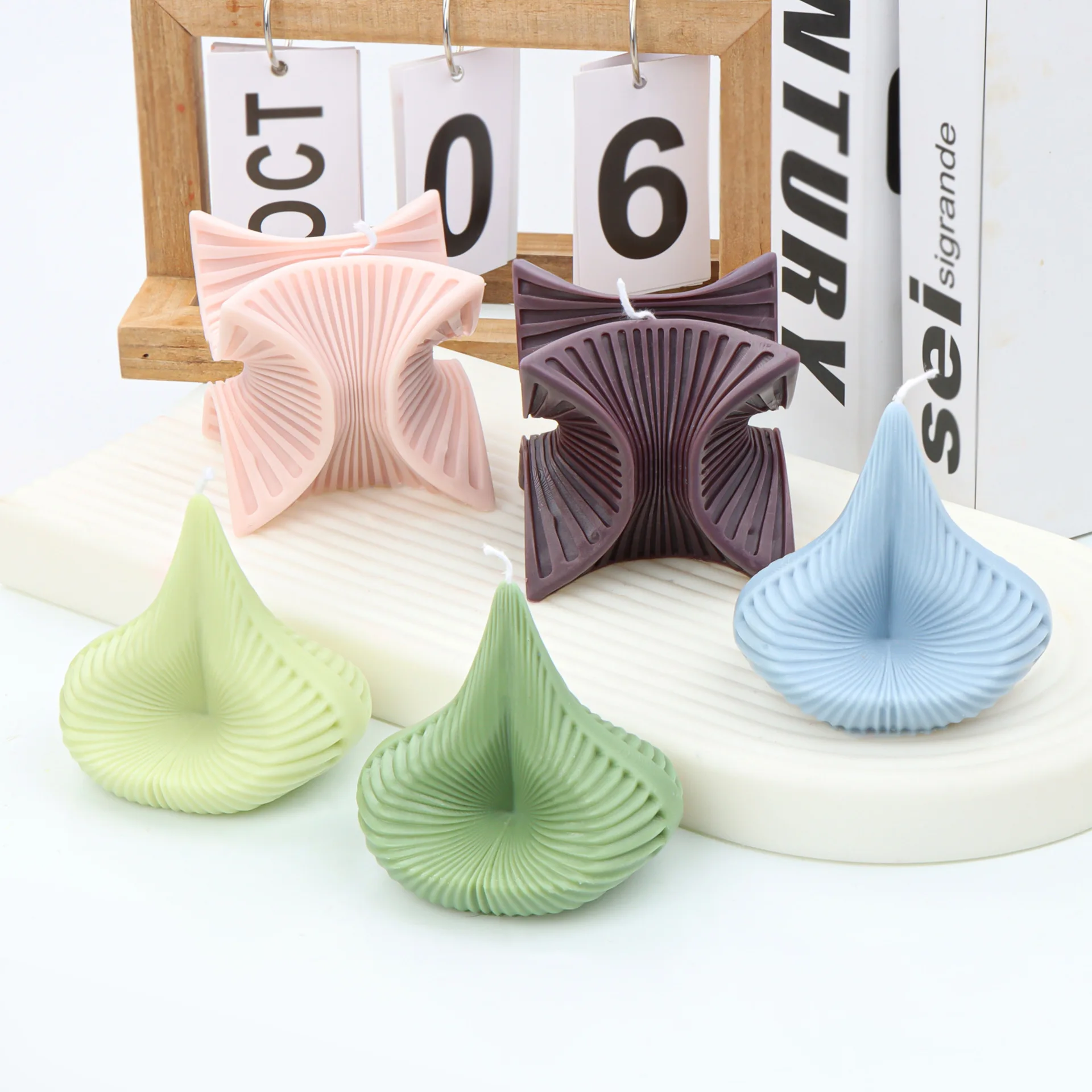3D Pillar Spiral Silicone Candle Mold Round Wave Twirl Silicone Mould Wavy Wax Molds Soap mold Shell leaf geometric Candle Mold