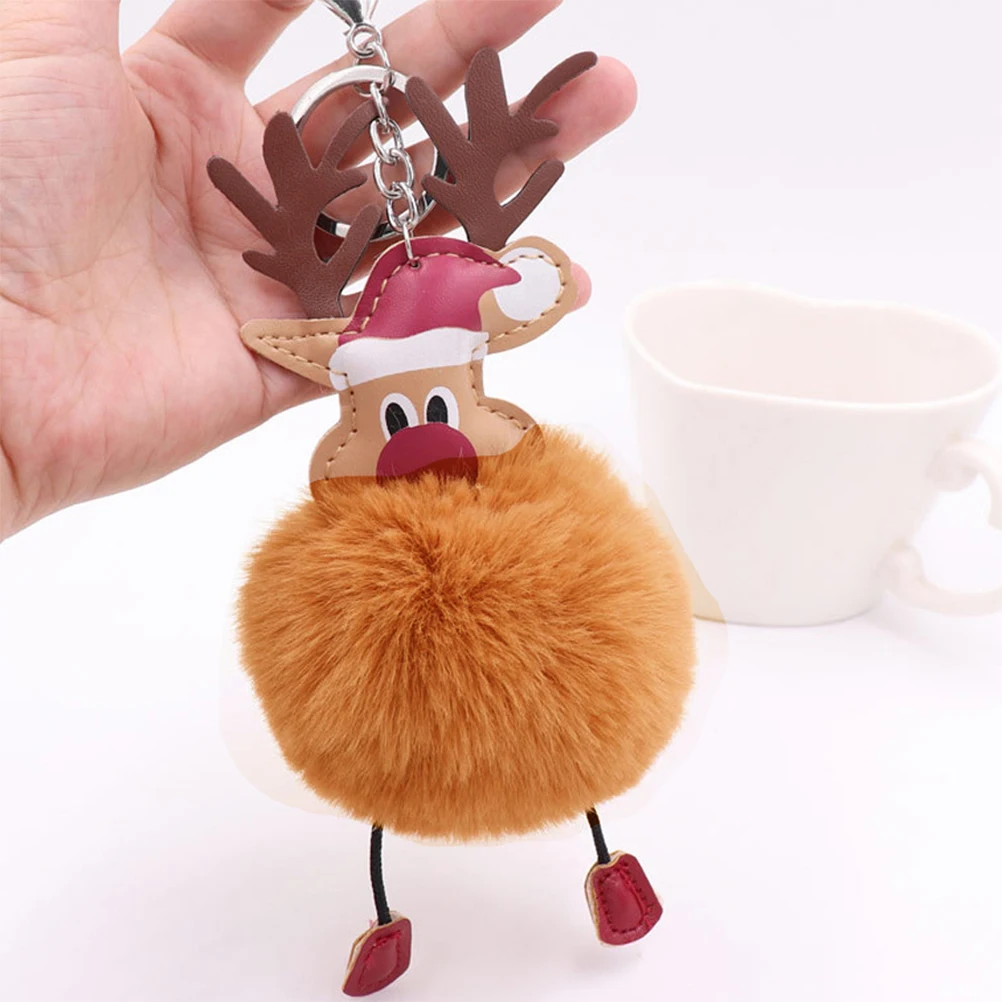 

Рождественский брелок с изображением лося, брелок с помпоном, сумка, подвеска для телефона, сверхпрочный глянцевый подарок для женщин и девочек (кофе), брелок для ключей