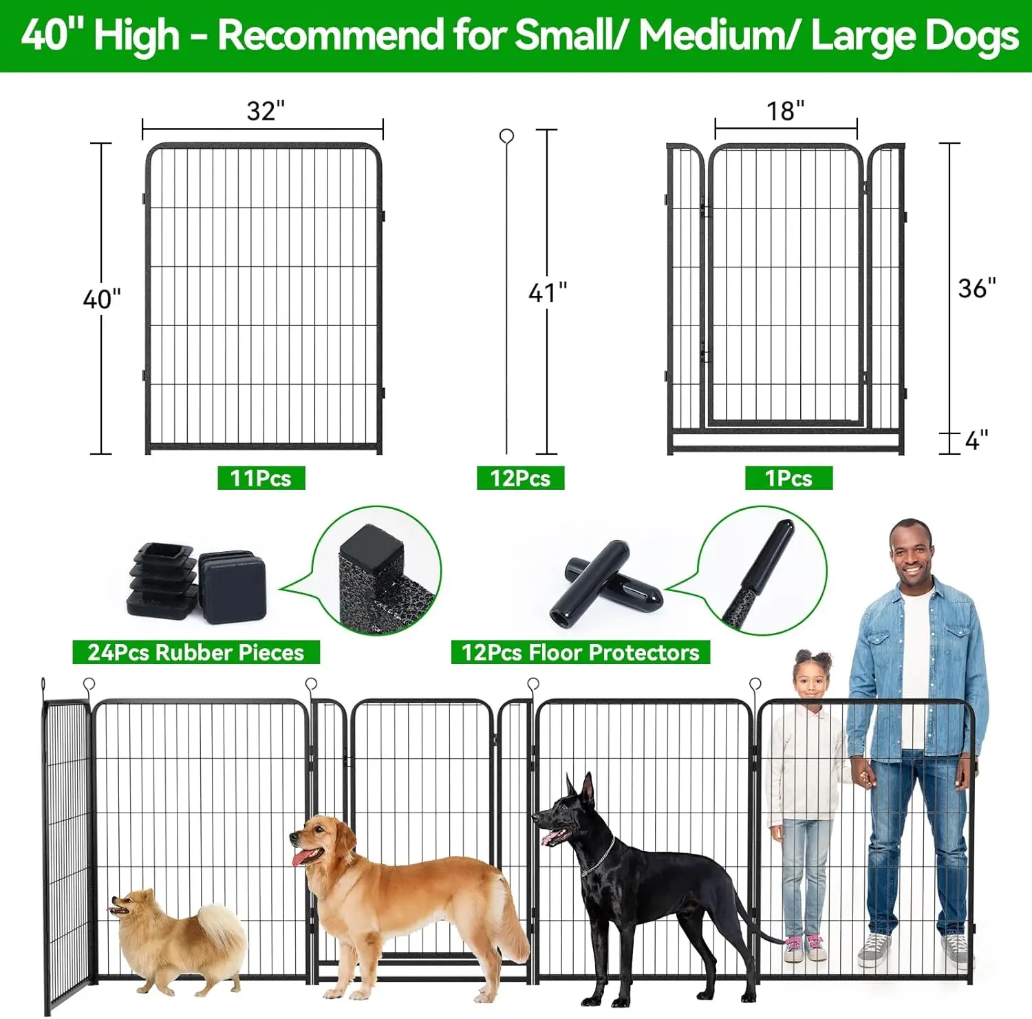 Dog Playpen Outdoor Extra Wide Heavy Duty Dog Fence Anti-Rust with Doors Portable for RV Camping Yard 3