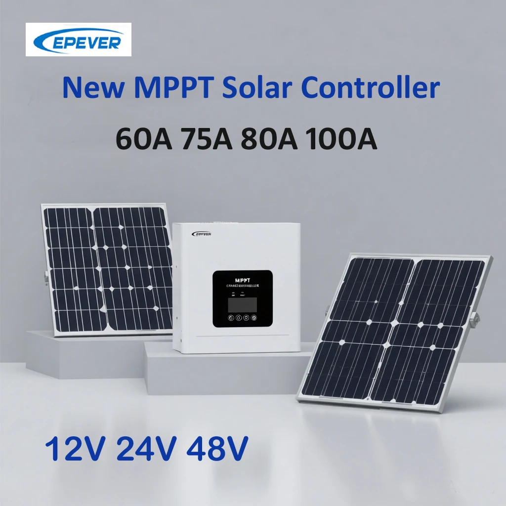 Controlador de Carga Solar MPPT EPEVER 60A 80A 100A con Pantalla LCD, Máx. PV 5200W 250V DC 12V/24V/48V Serie TEP, No Requiere Batería, 1 Unidad Vendida