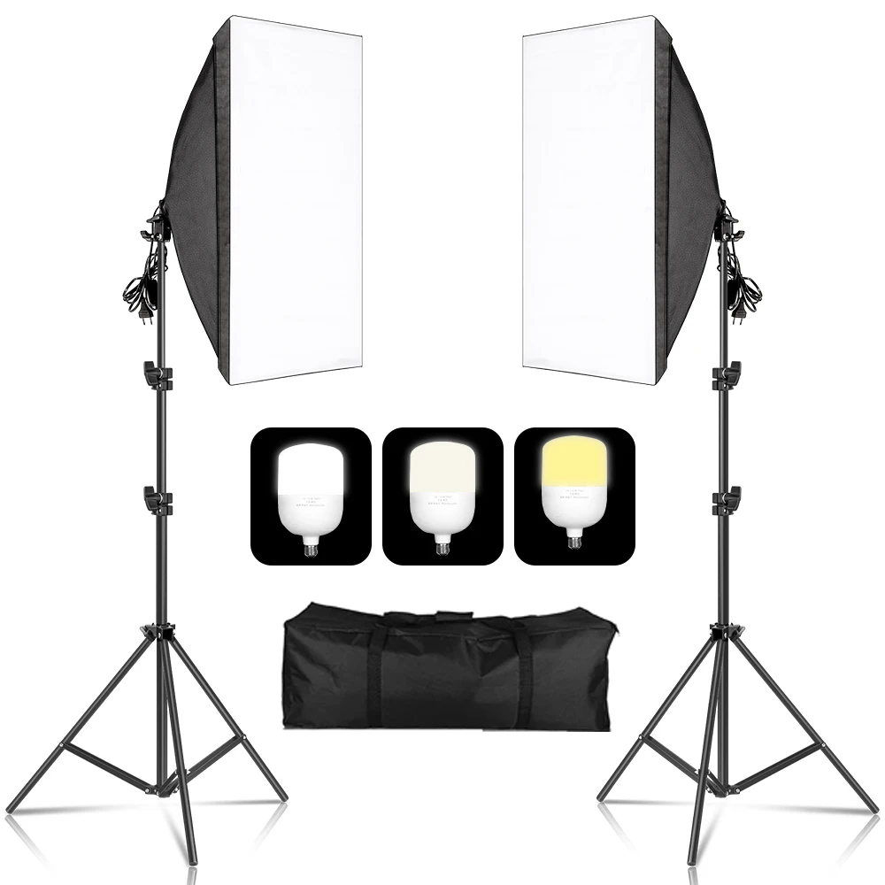 20-135W Softbox Lighting Kit 50x70CM Photography LED Lamp Professional Continuous Light System Equipment For Photo Studio