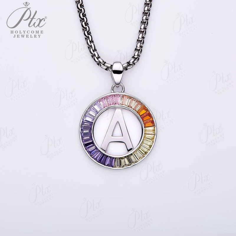 

925 Silver Necklace Plated 18K Pendant Jewelry Lab Grown Sapphire Gemstones 26 Letters A to Z Silver Pendant Fine Jewelry Gift
