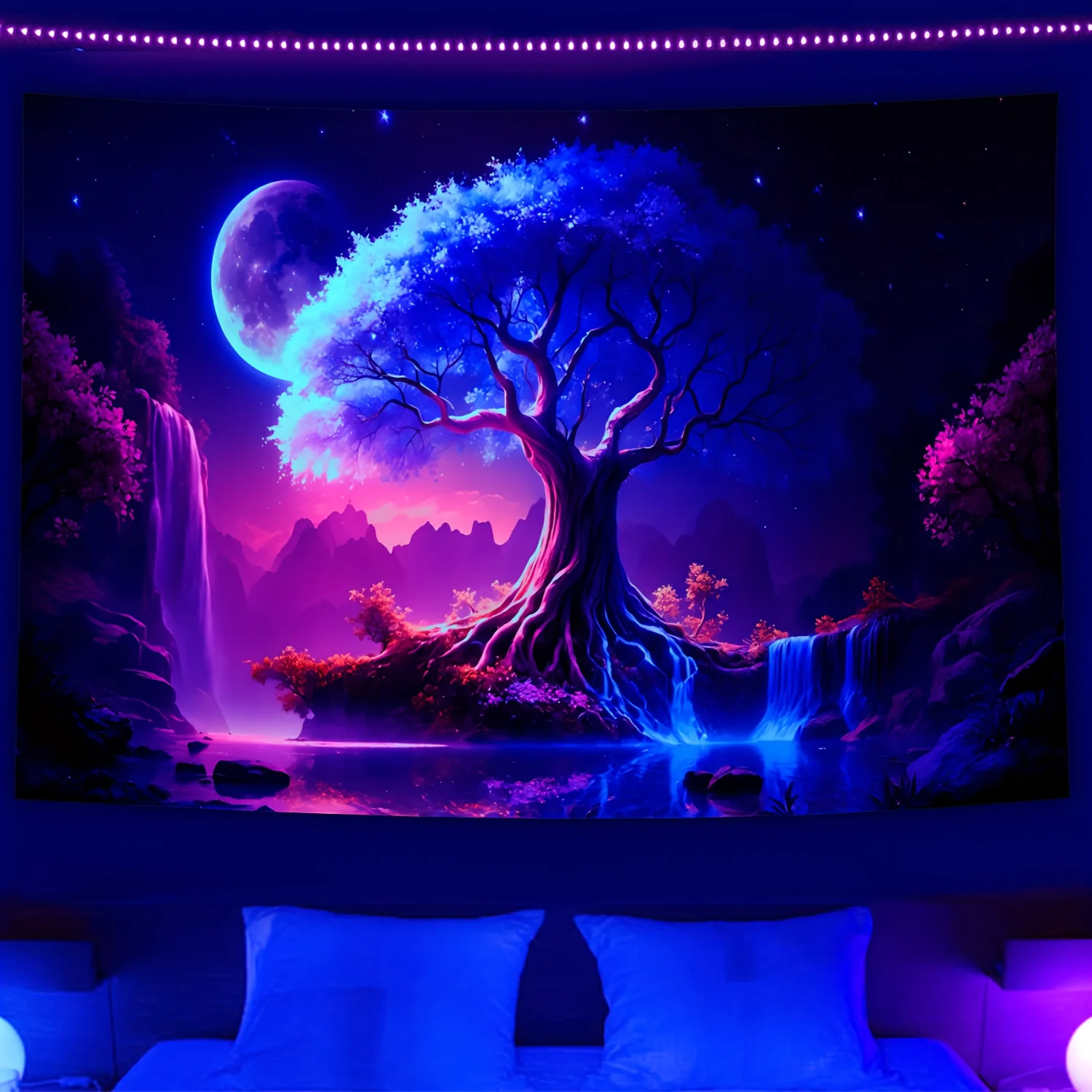 VIKAMA Dream Forest Wandteppich mit Farbverlauf, Stern und Mond, Wohnzimmerfigur, Wand, Meditation, Weltraum, natürliche Raumdekoration