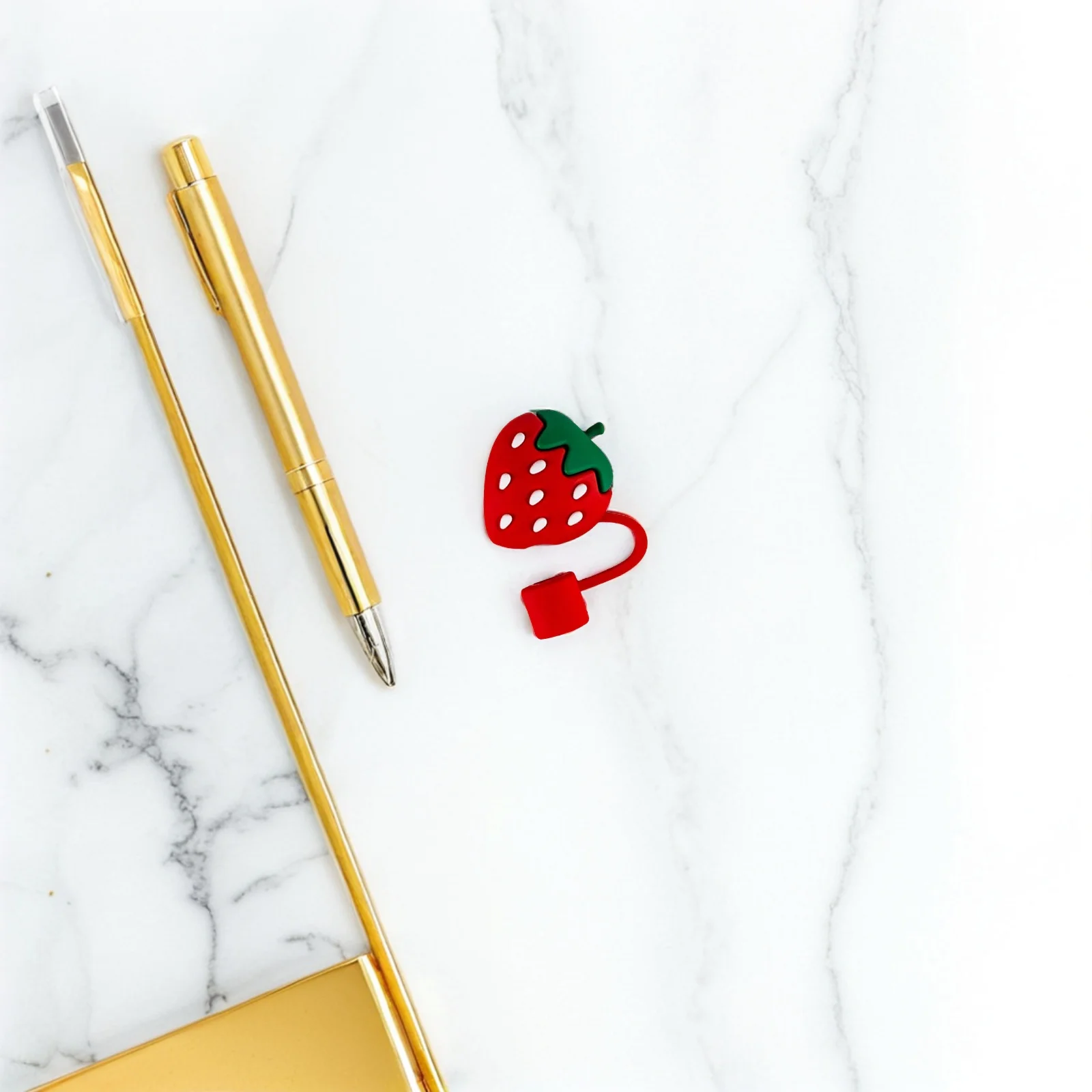 

4pcs Silicone Strawberry Shaped Straw Tips Cover Reusable Drinking Straw End Protectors Caps For Party Picnic Small