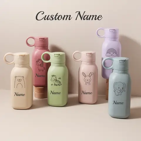 450ML Custom Name Silicone Straw Cup, Personalized Cartoon Pattern Water Bottle, Leakproof Sports Water Bottle for Kids Adults
