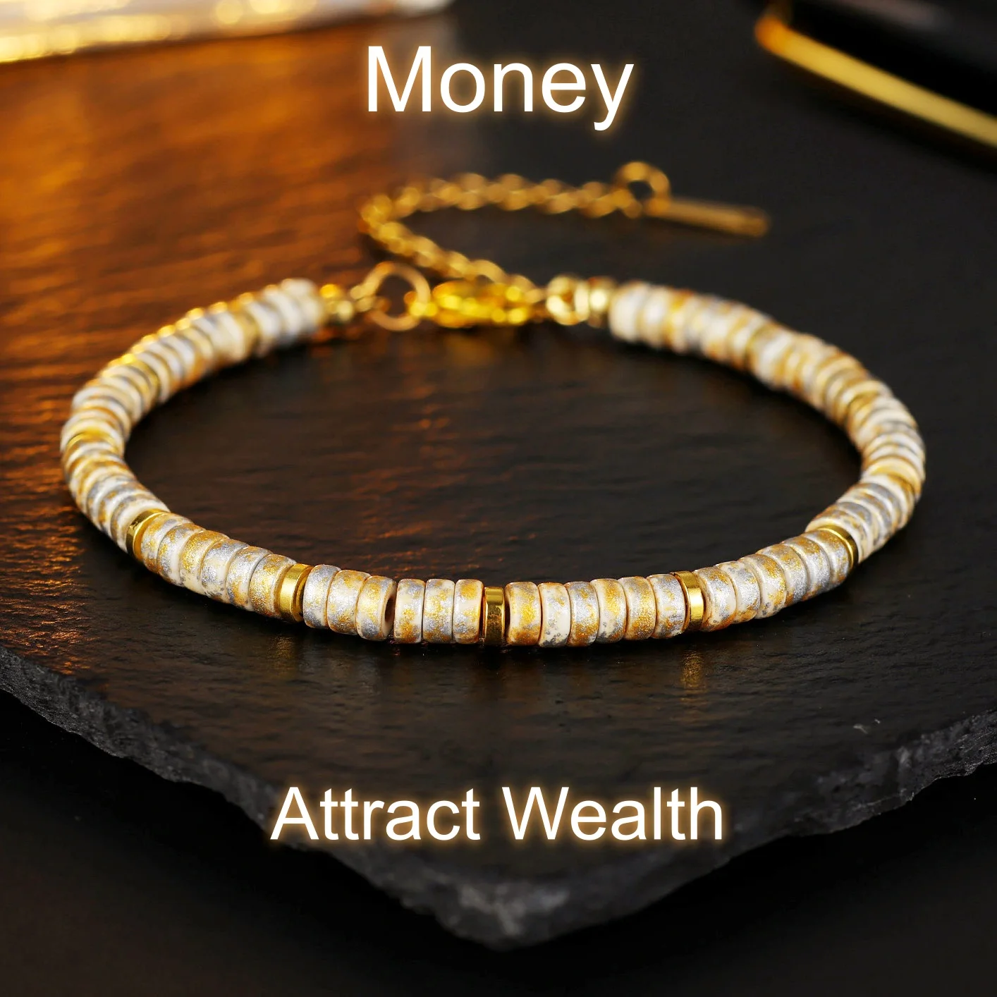 Original Handmade Fashion Gold Turquoise Energy Men Bracelet Adjustable Chain Natural Stone Wristband Outdoor Casual Cool Homme