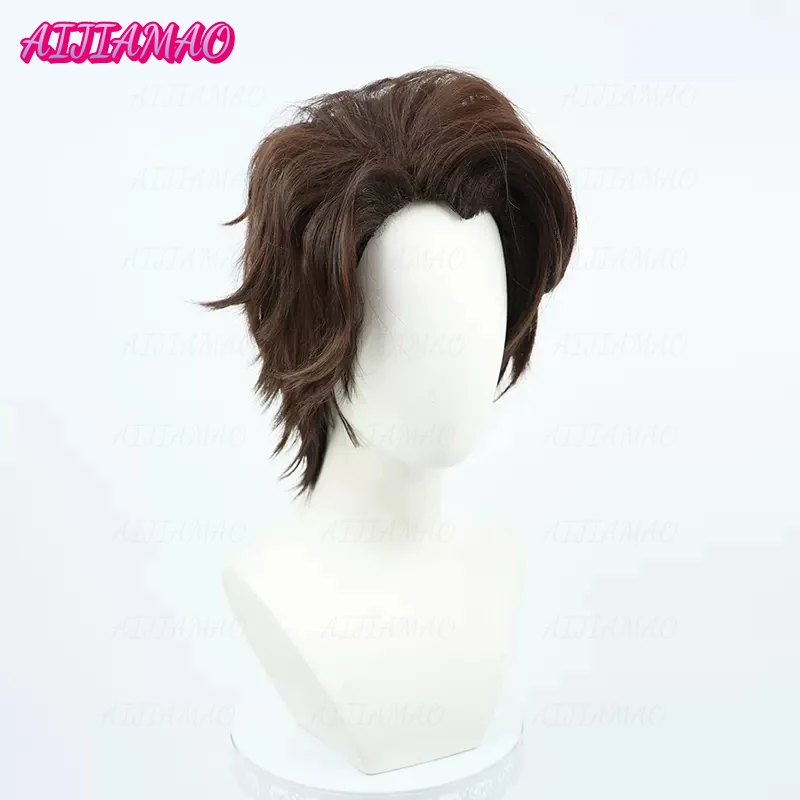 High Quality Aizen Sousuke Cosplay Wig Anime Bleach Short Brown Heat Resistant Hair Halloween Party Role Play Wigs + Wig Cap