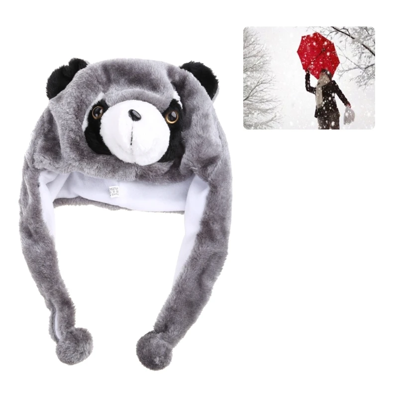 Winter Plush Raccoon Animal Beanie Hat Funny Stuffed Earflap Dropsale