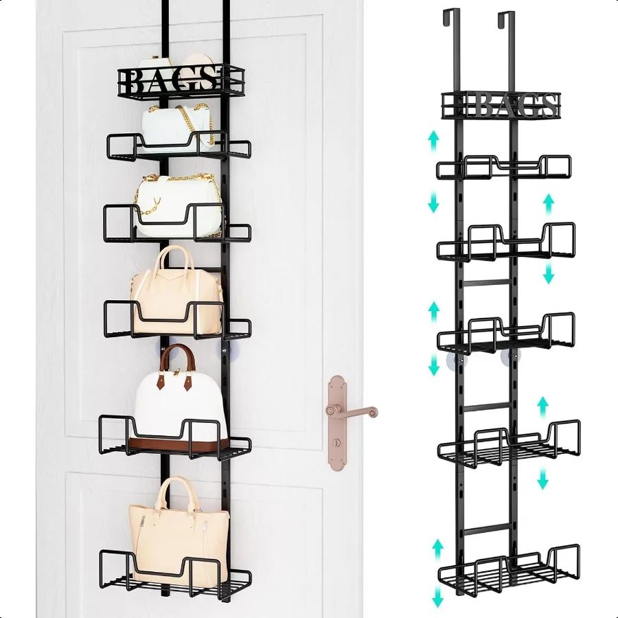 

Over Door Purse Organizer Adjustable Purse Storage Rack with Bags Design Metal Basket Wall Mounted Handbag Organizer Hanging Ha