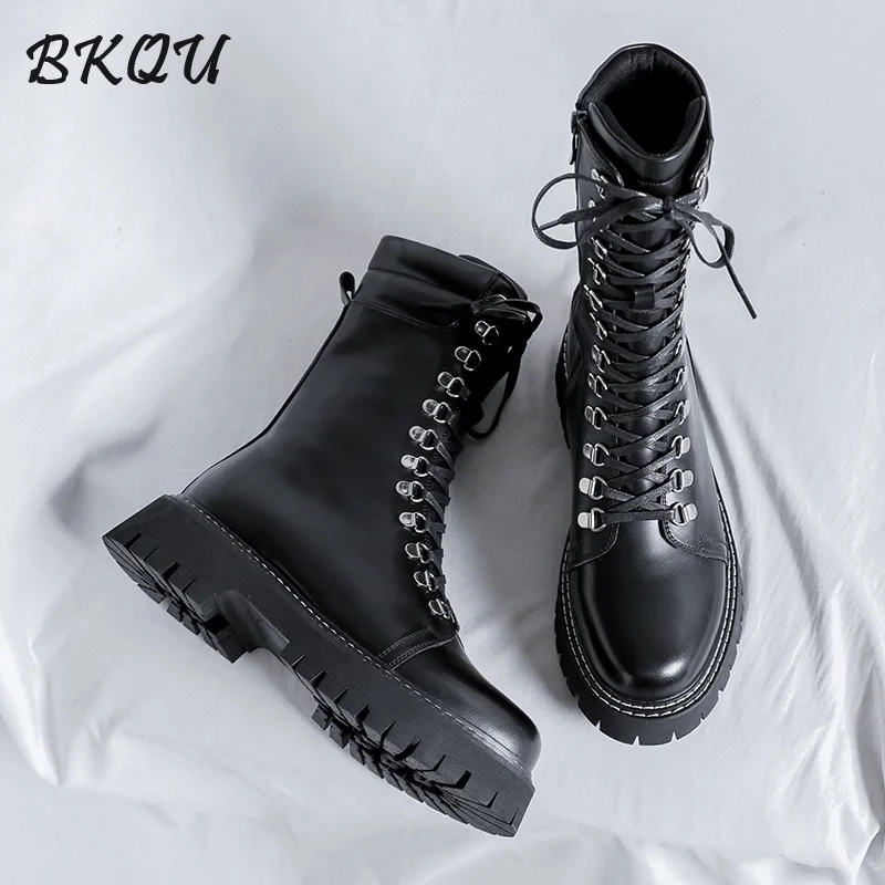 

BKQU Men's Workwear Thick-Topped High-Waisted Mid-Calf Ankle Boots with Round Tops - 2025 Autumn New Style Casual Trendy Boots