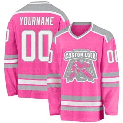 Homens e mulheres Custom Ice Hockey Jersey, Competição de treinamento Jerseys, 3D Print, seu nome, número, logotipo, rosa