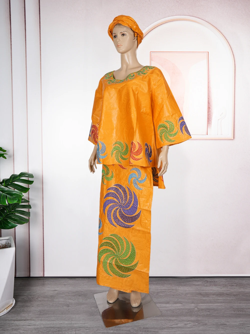 H&D New African Clothes For Women Traditional Embroidery Dresses Yellow Bazin Women High quality Party Wedding occasion