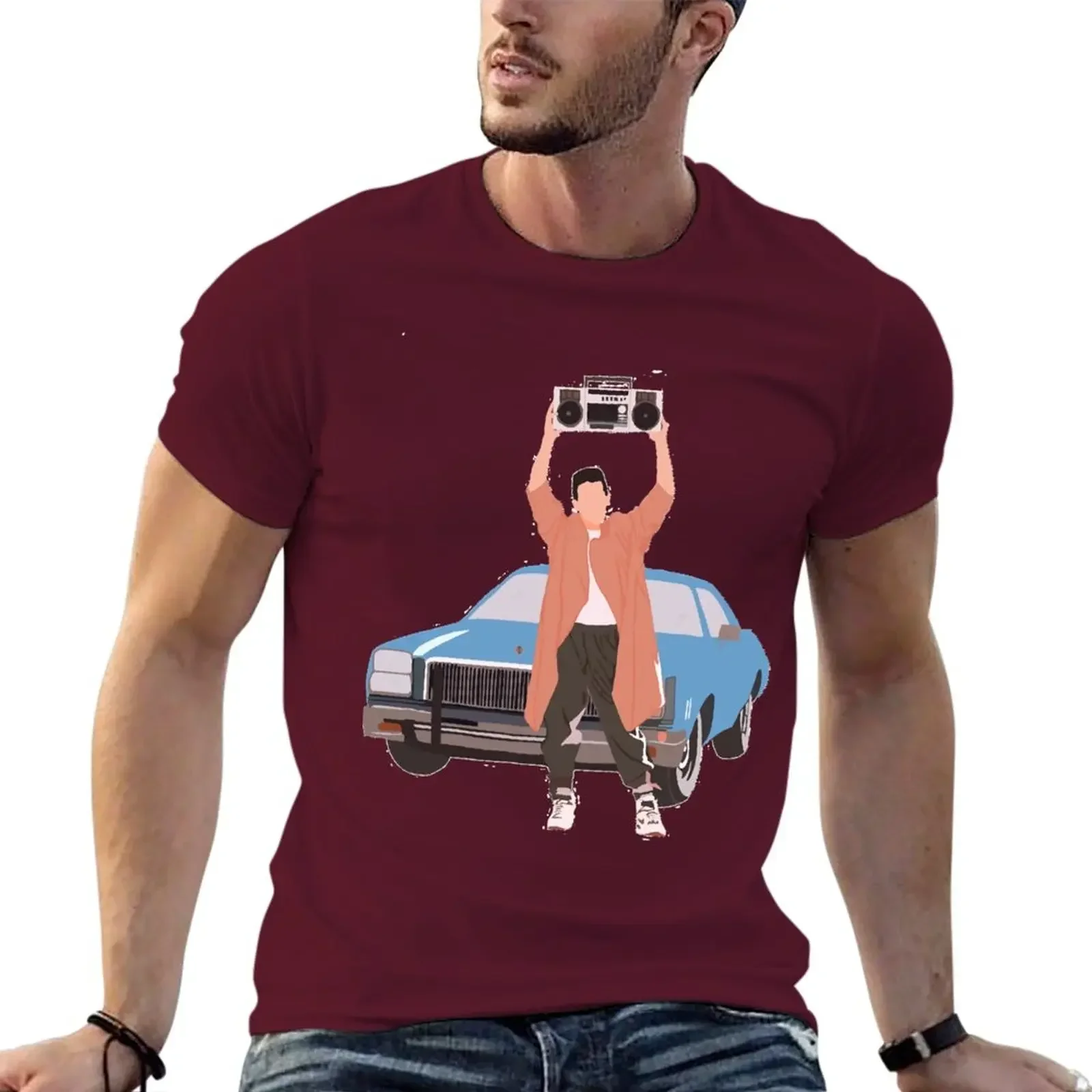 Graphic Tees Boys Workout Shirts for Men New Say Anything - Lloyd Dobler Holding His Boom Box T-Shirt Harajuku Oversized Summer