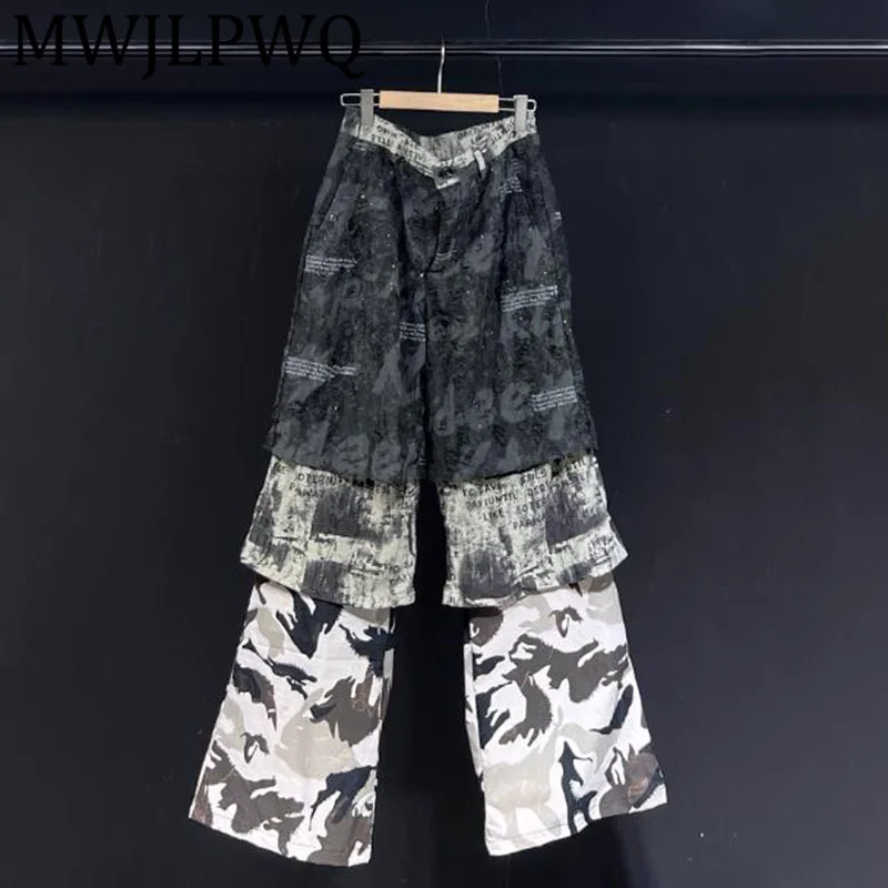 

MWJLPWQ Мужские расклешенные брюки из трех частей, новинка 2025, потертые мужские свободные повседневные брюки с принтом тай-дай, 11817