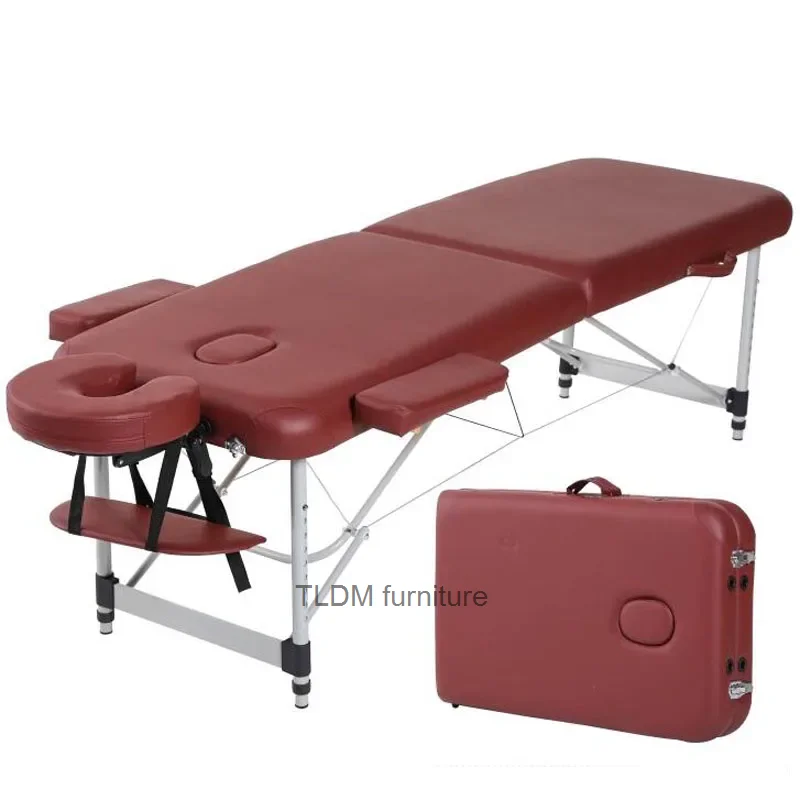 185*60cm Aluminum Alloy Folding Massage Bed with Carrying Case Spa Beauty Massage Tables Salon Furniture Height Adjustable