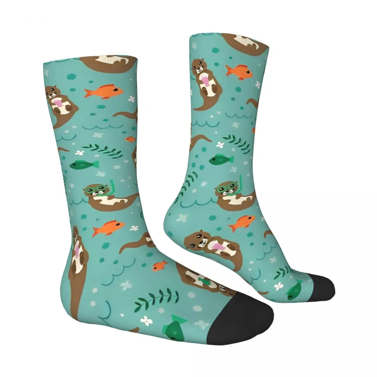 Otters Playfully Swimming Stockings Men's Socks Soft Breathable Vintage Socks Winter Cycling Anti Skid Design Socks