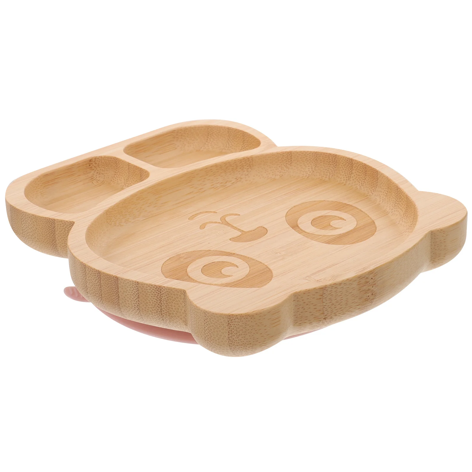 

Panda Divided Food Plate Wood Serving Tray Baby Feeding Non Slip Suction Bottom Kids Food Tray Safe Silicone Material