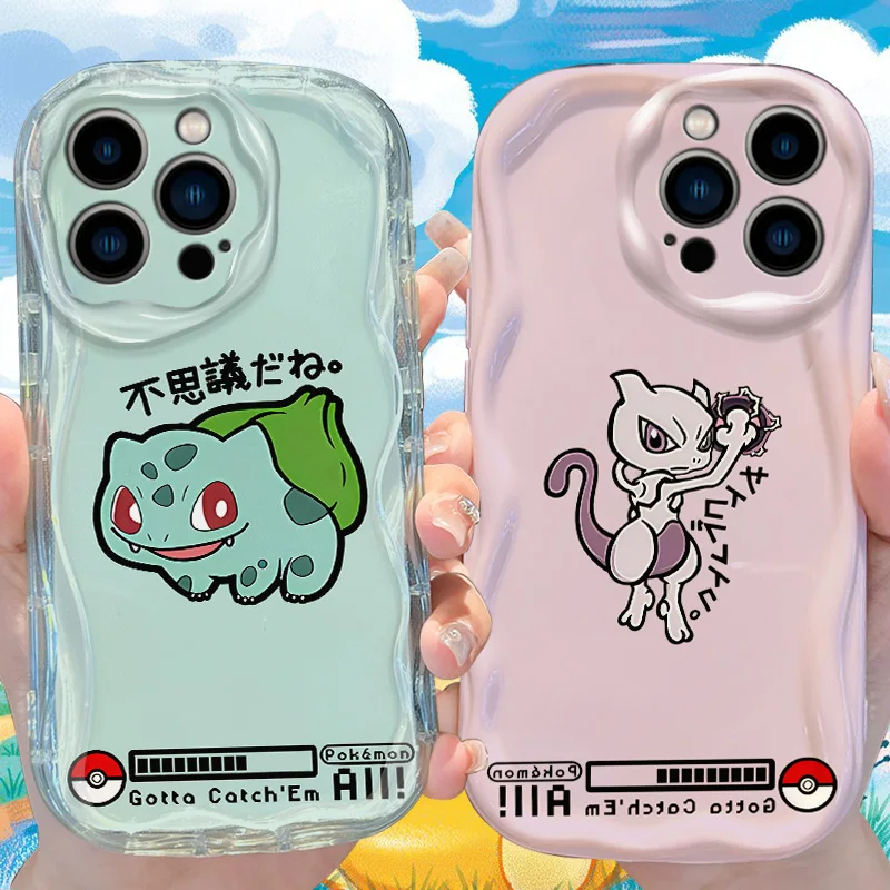 Funda de dibujos animados de Pokémon Bulbasaur Mewtwo para iPhone 17 Air 16 E 15 14 Plus 13 12 Mini 11 Pro Max, funda suave de silicona líquida