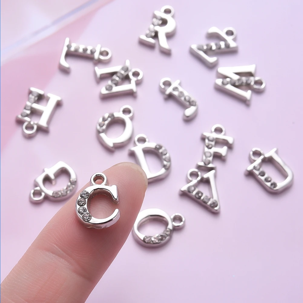 26Pcs/Set Alloy Rhinestone Charms About 13*9 mm A~Z Letter Alphabet Charms Pendants for Women Necklace DIY Jewelry Accessories