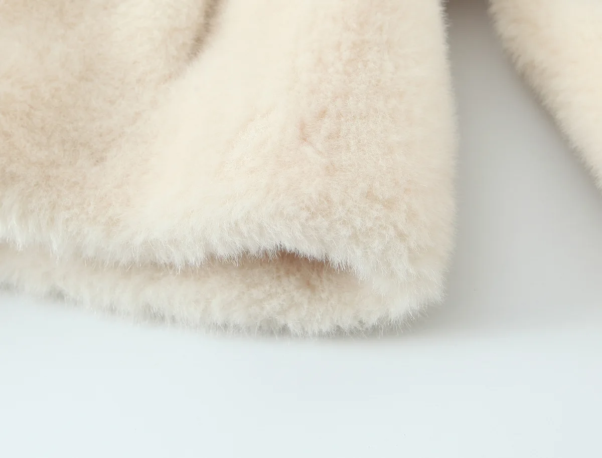 Dames herfst winter elegante nepbont riem jas revers beige warm bont korte jas 2025, mode high street casual vrouwelijke jas