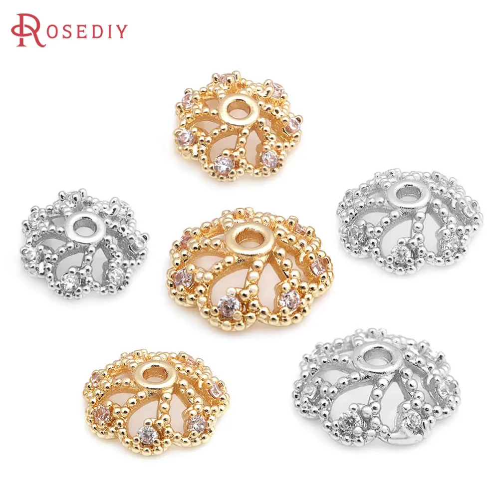 

10PCS 6MM 8MM 10MM 18K Gold Color Brass Zircon Flower Beads Caps High Quality Jewelry Making Necklace Earrings Diy Accessories
