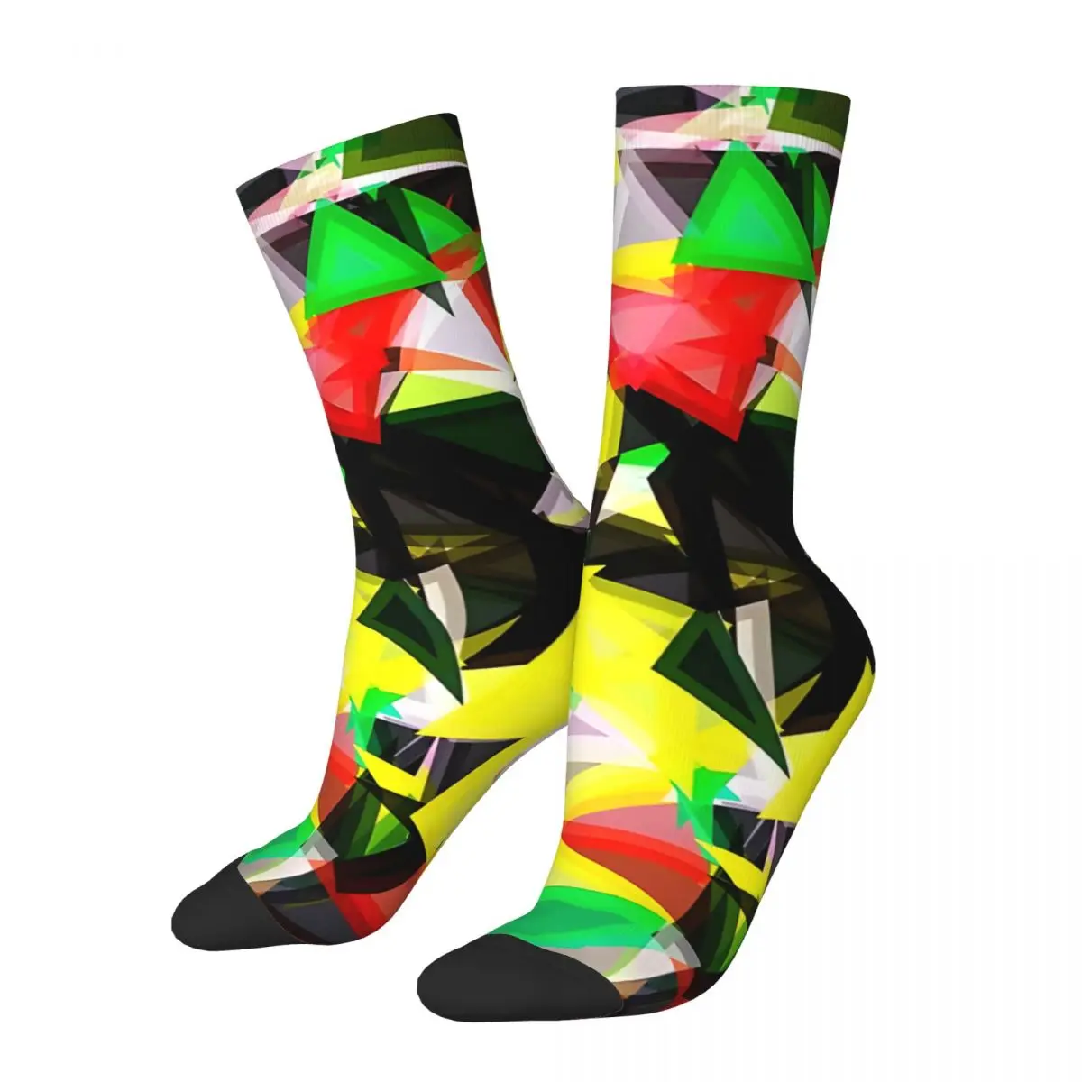 Psychedelic Geometric Abstract Pattern In Green Red Yellow Black Men's Socks Vintage Harajuku Street Style Novelty Pattern